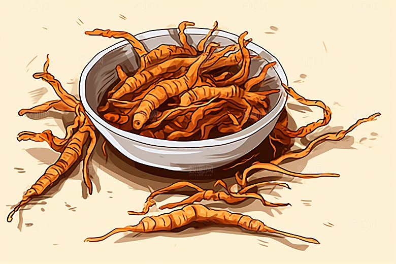 冬虫夏草医疗中草药插画
