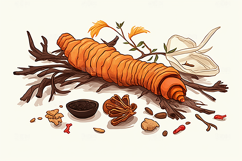 冬虫夏草医学医疗插画