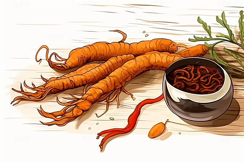 冬虫夏草医学医疗插画