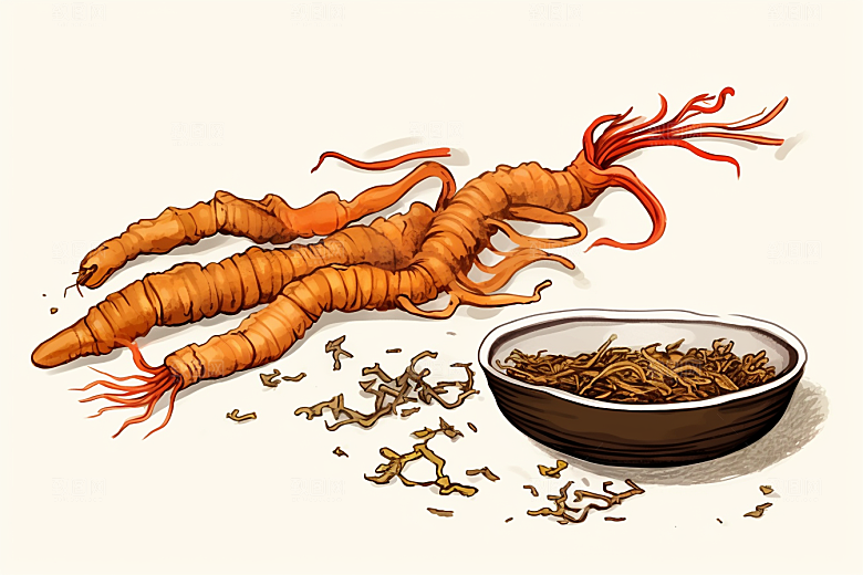 冬虫夏草手绘中草药插画