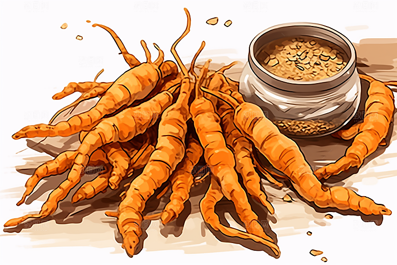 冬虫夏草健康中药材插画