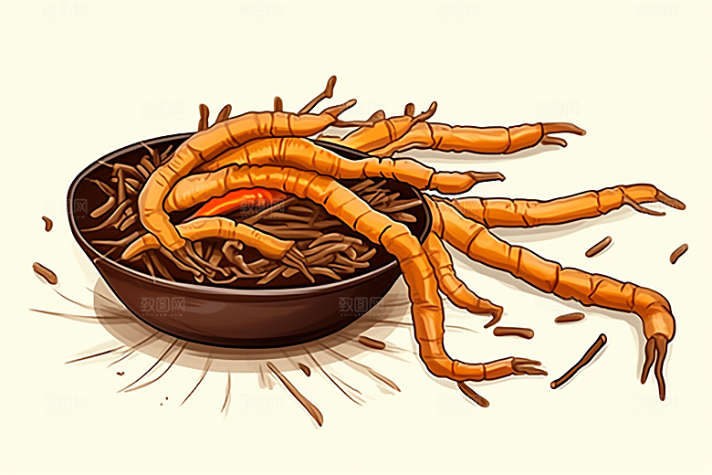 冬虫夏草植物中医插画