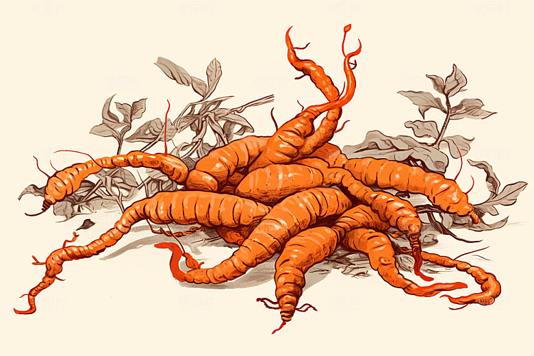 冬虫夏草医学手绘插画