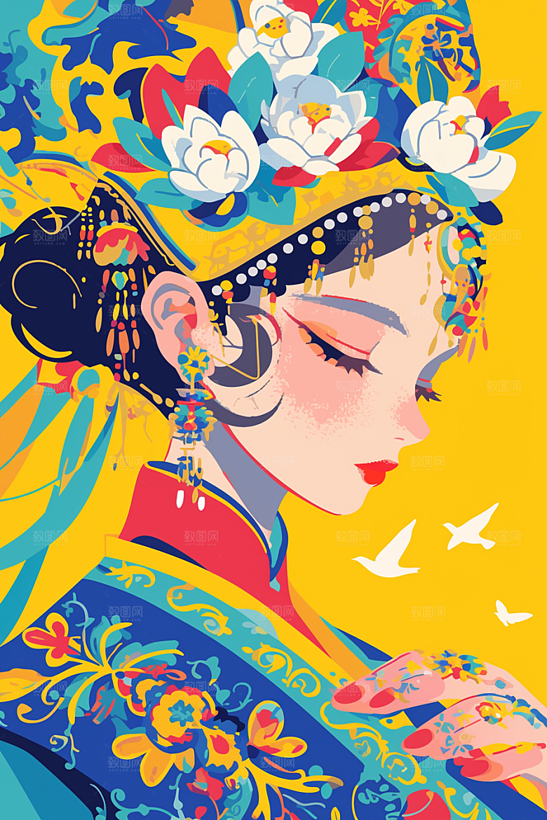 东方人物民族服饰文化插画