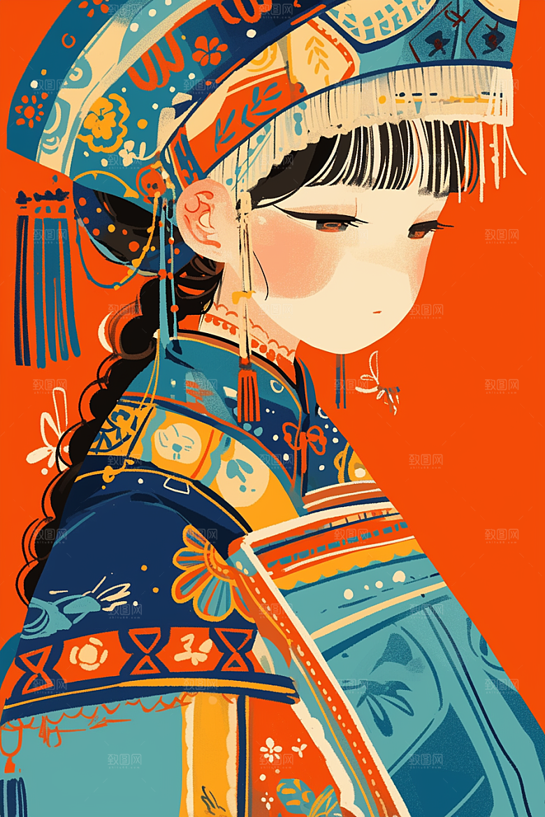 东方人物民族服饰卡通插画