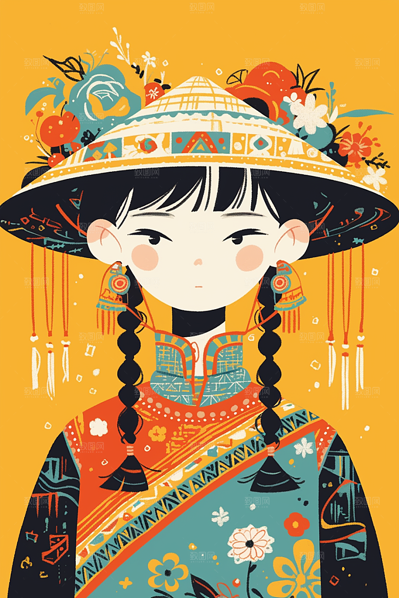 东方人物唯美艺术风插画