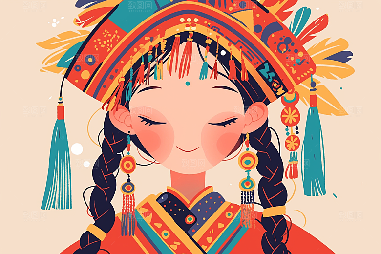 东方人物风格化文化插画