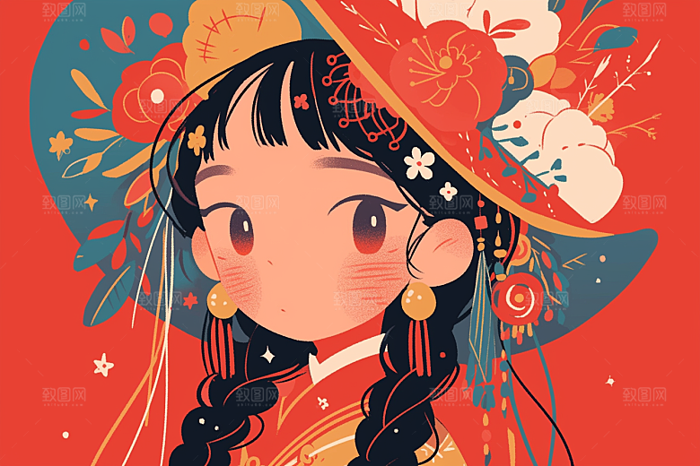 东方人物艺术风漫画插画