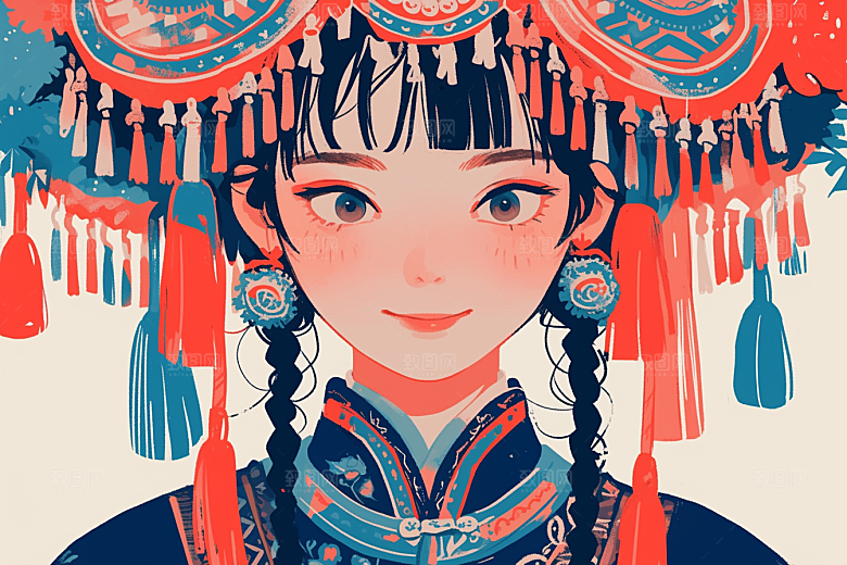 东方人物文化手绘插画