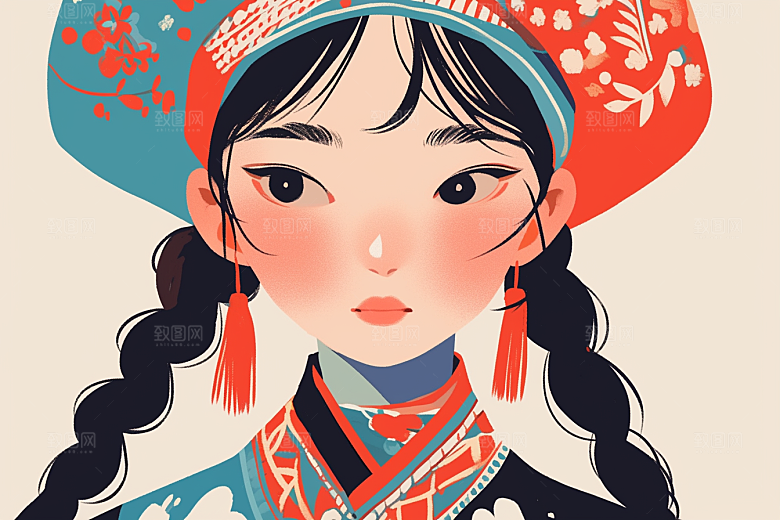 东方人物少女艺术风插画