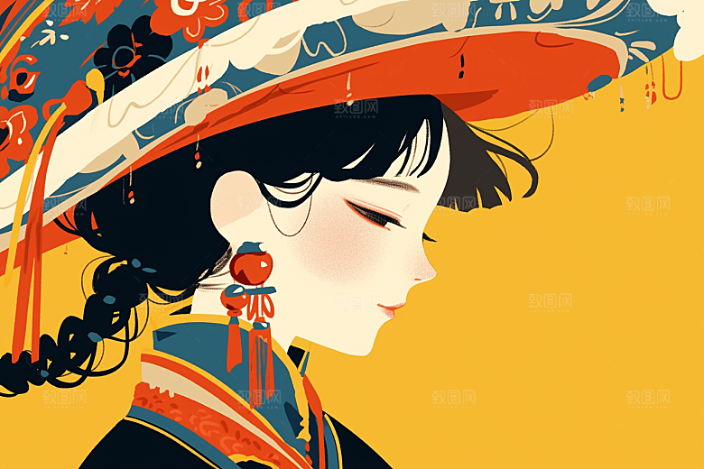 东方人物文化风格化插画