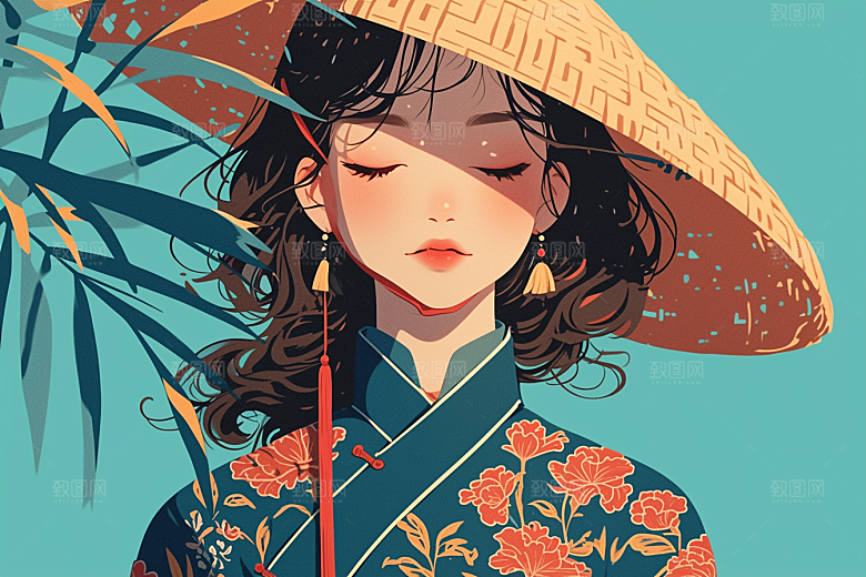 东方人物风格化艺术风插画