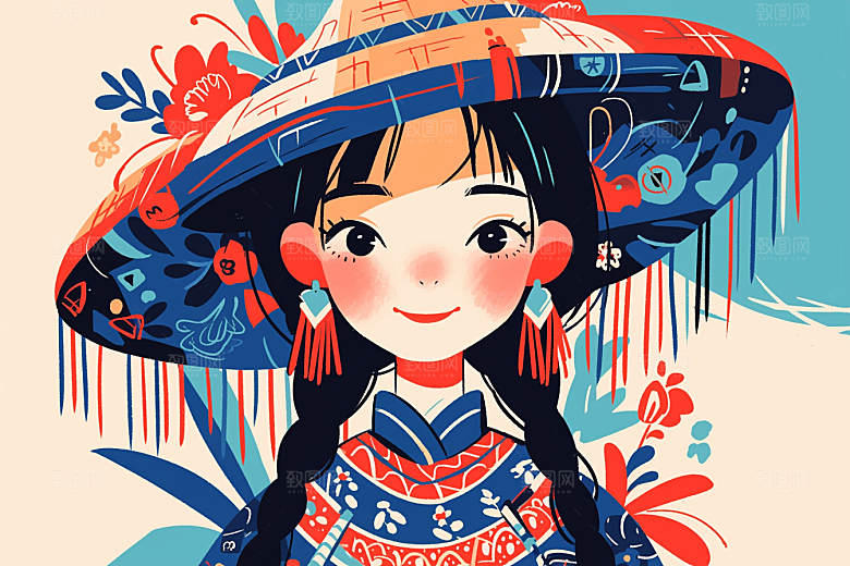东方人物少女少数民族插画