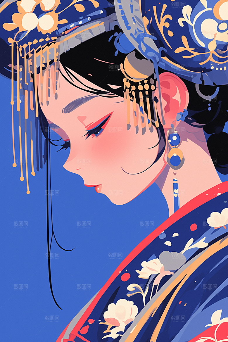 东方人物少女少数民族插画