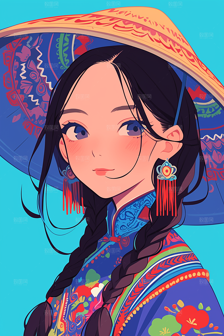 东方人物艺术风手绘插画