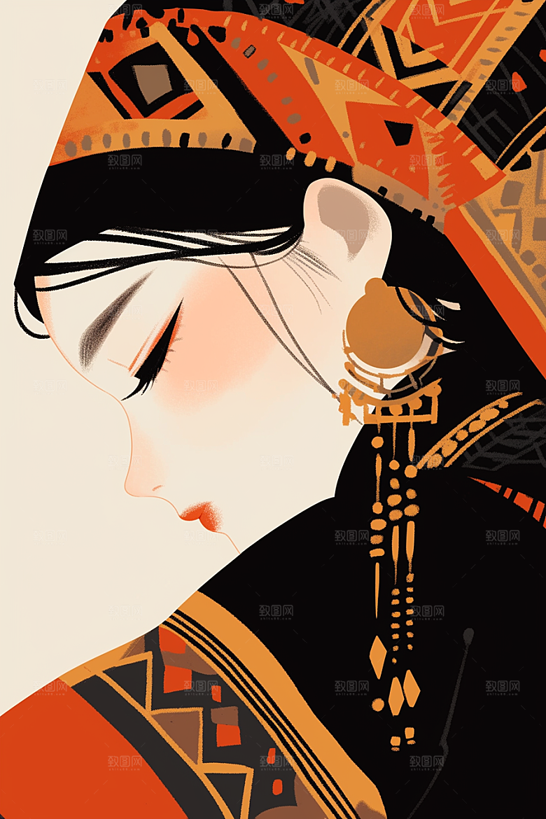 东方人物少女唯美插画