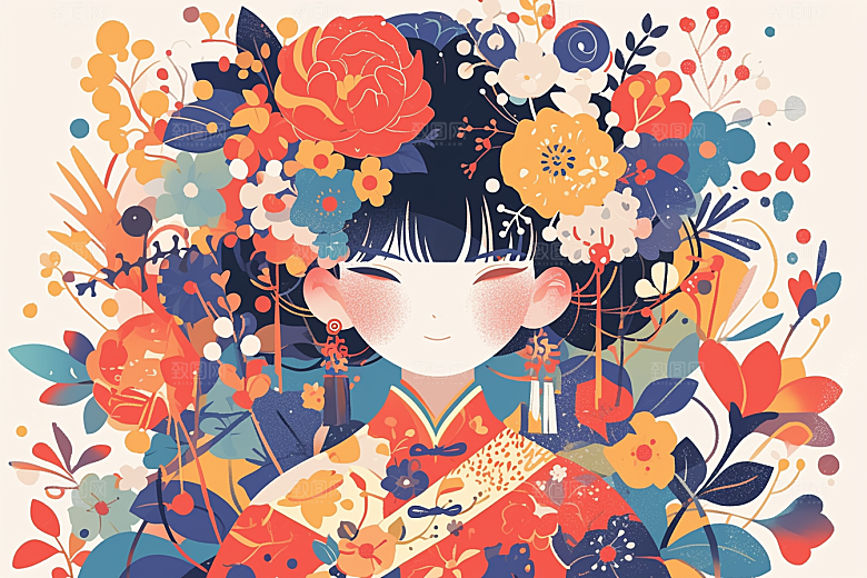 东方人物风格化艺术风插画
