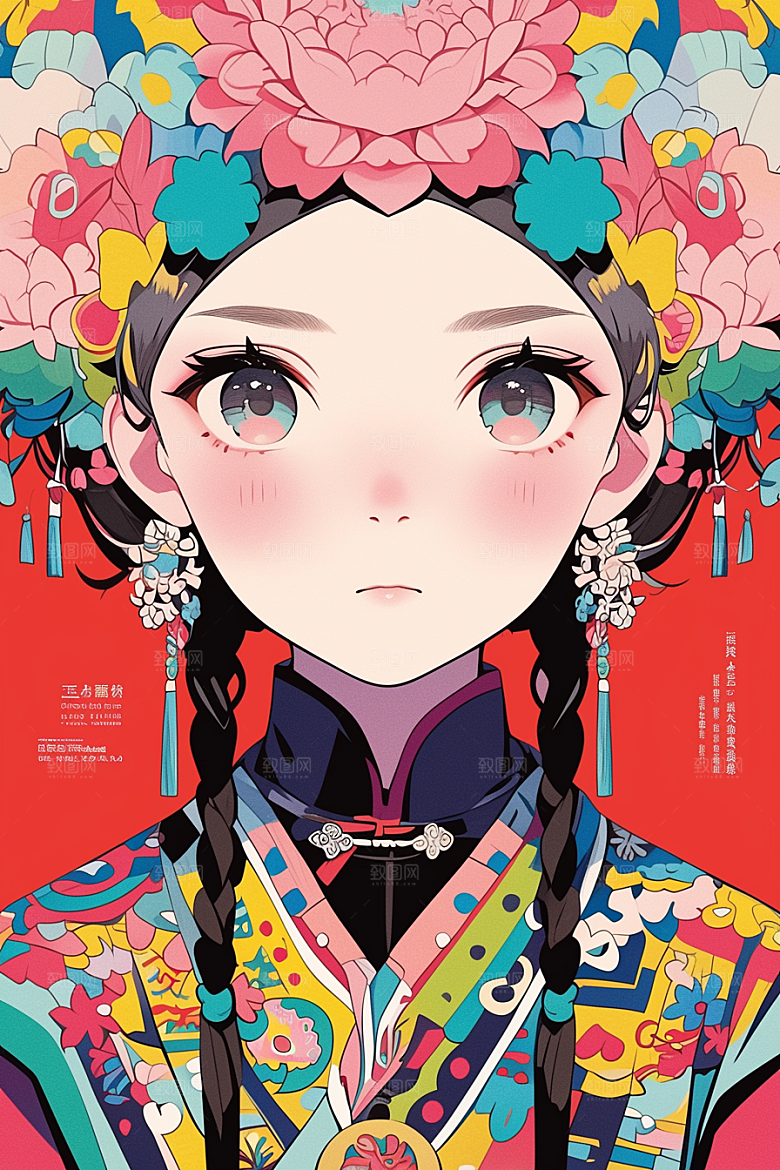 东方人物少女艺术风插画