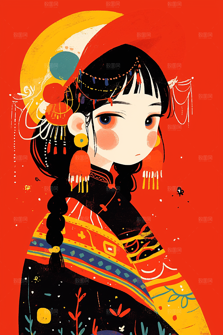 东方人物文化漫画插画