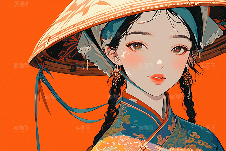 东方人物卡通漫画插画