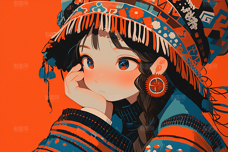 东方人物手绘文化插画