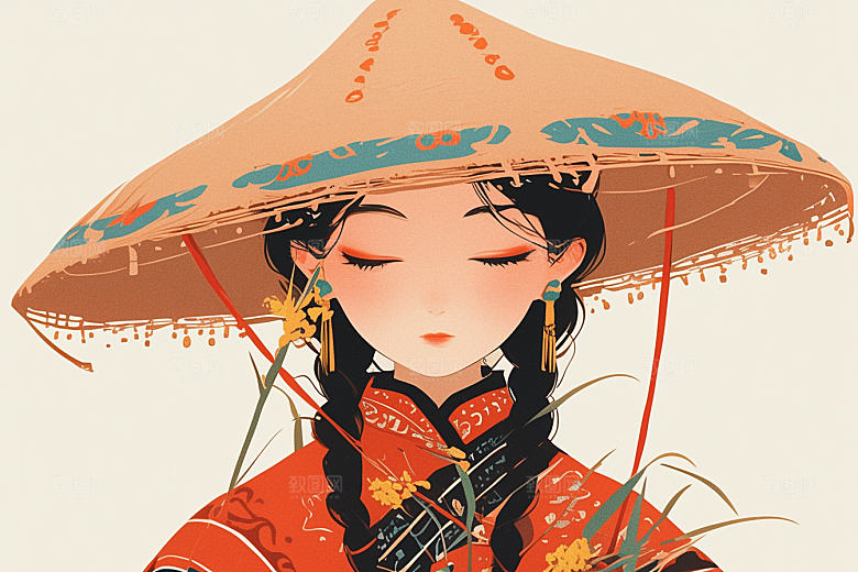 东方人物风格化漫画插画