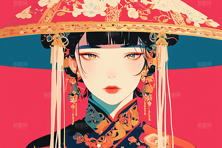 东方人物风格化漫画插画