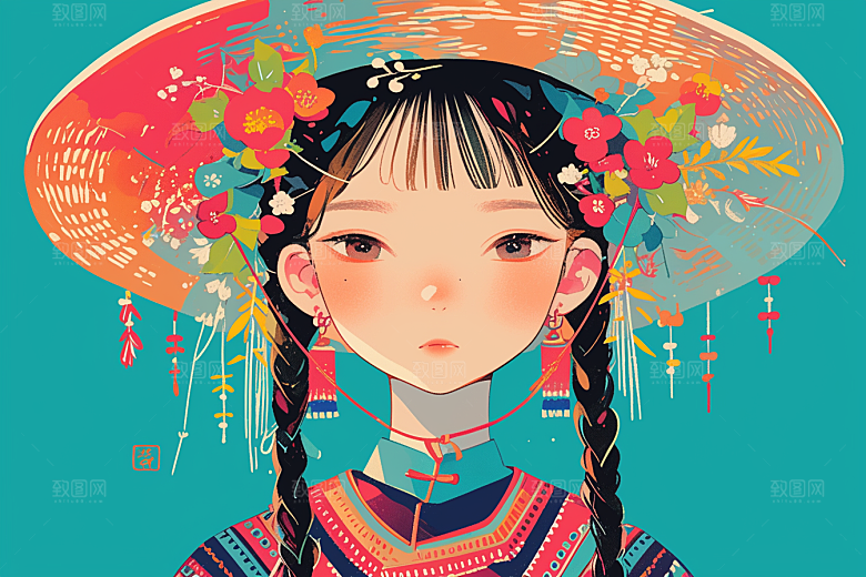东方人物卡通少女插画