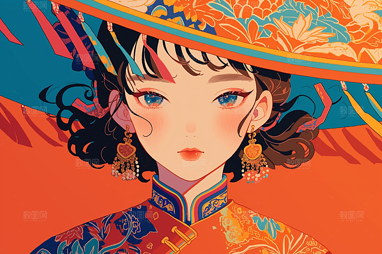 东方人物少女唯美插画