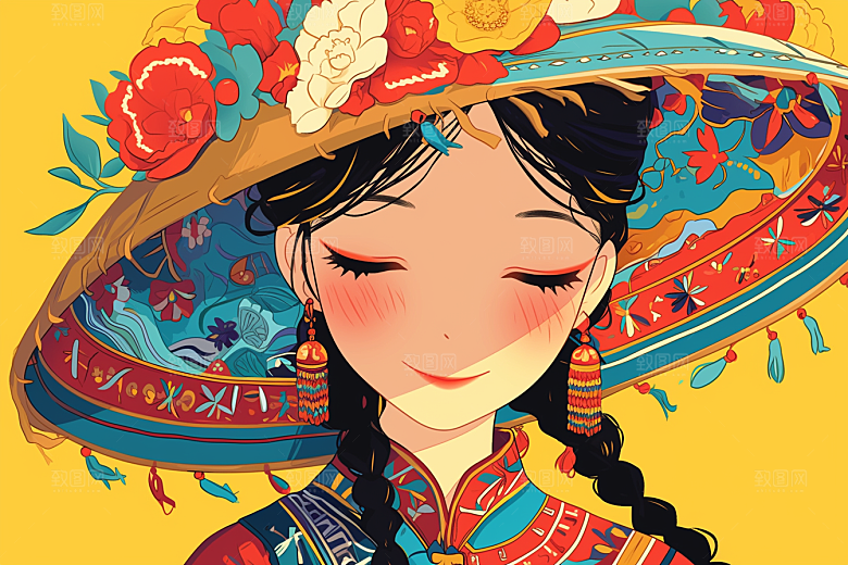 东方人物漫画少女插画