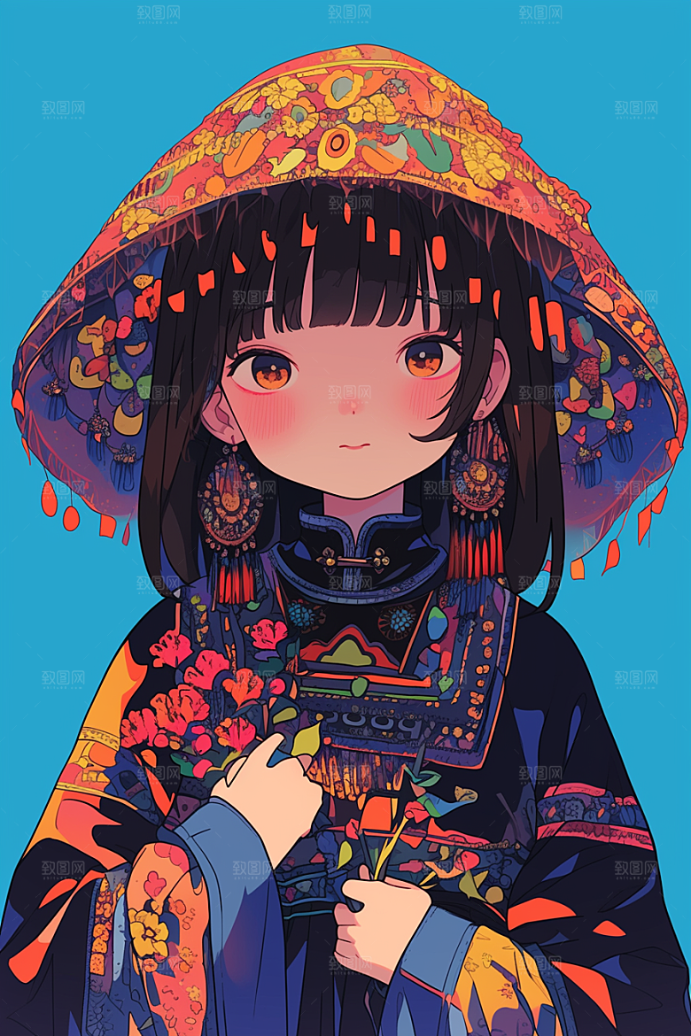 东方人物唯美民族服饰插画