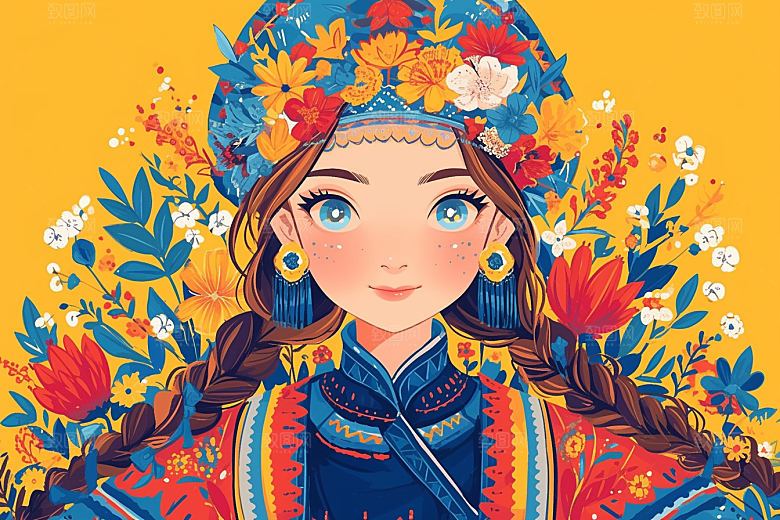 东方人物卡通唯美插画