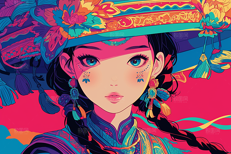 东方人物卡通手绘插画