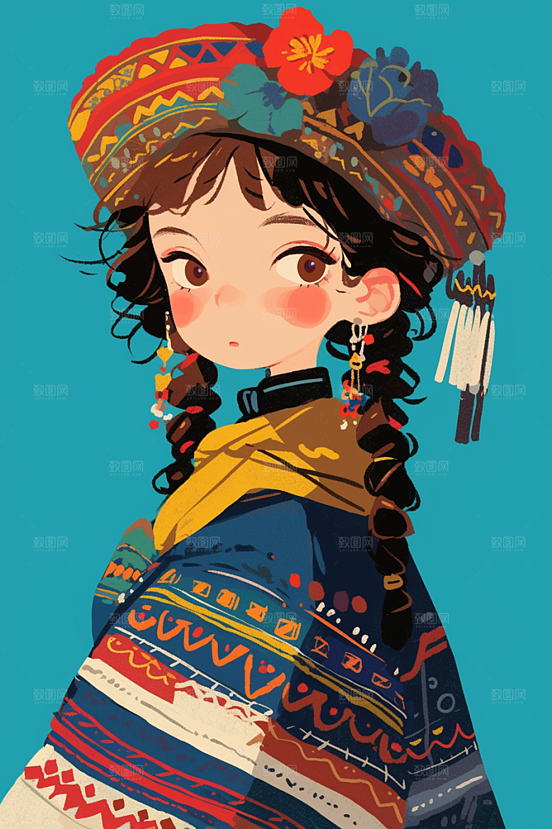 东方人物风格化艺术风插画