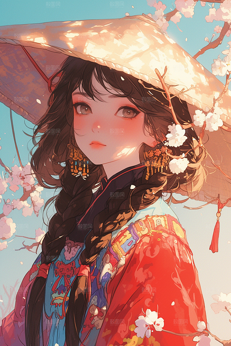 东方人物民族服饰唯美插画