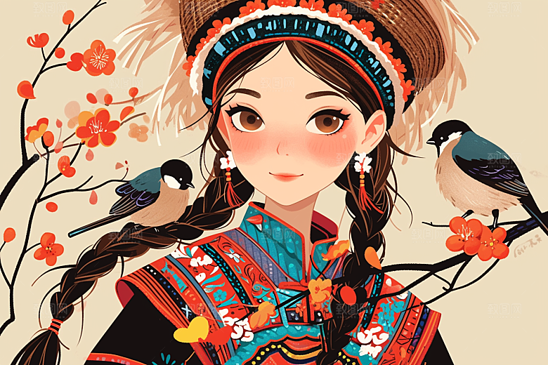 东方人物文化卡通插画
