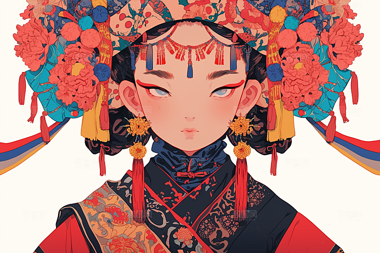 东方人物手绘漫画插画