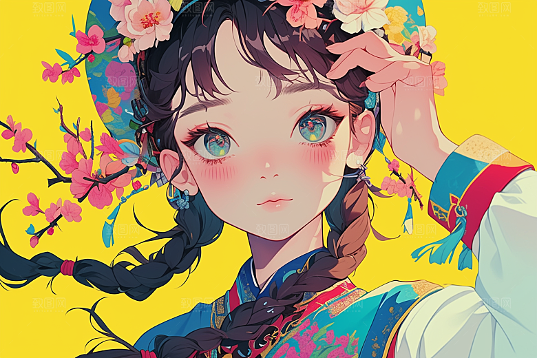 东方人物手绘漫画插画