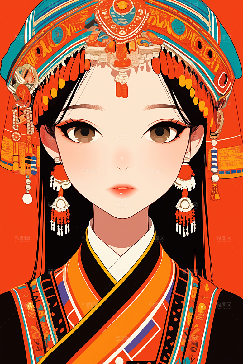 东方人物少女艺术风插画