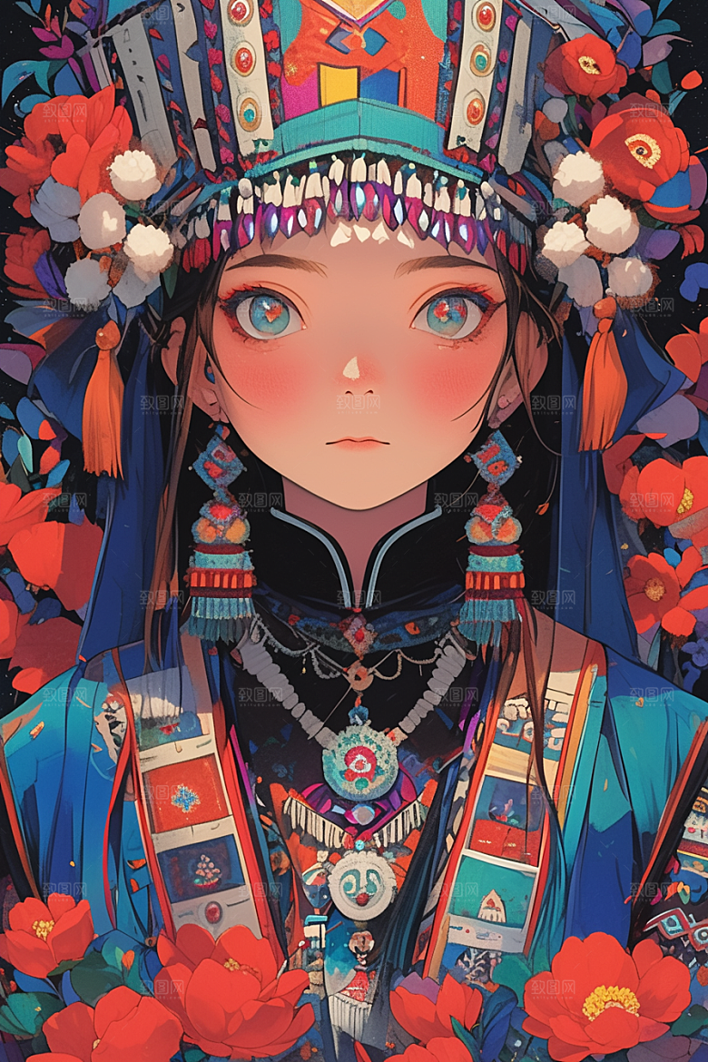 东方人物艺术风卡通插画