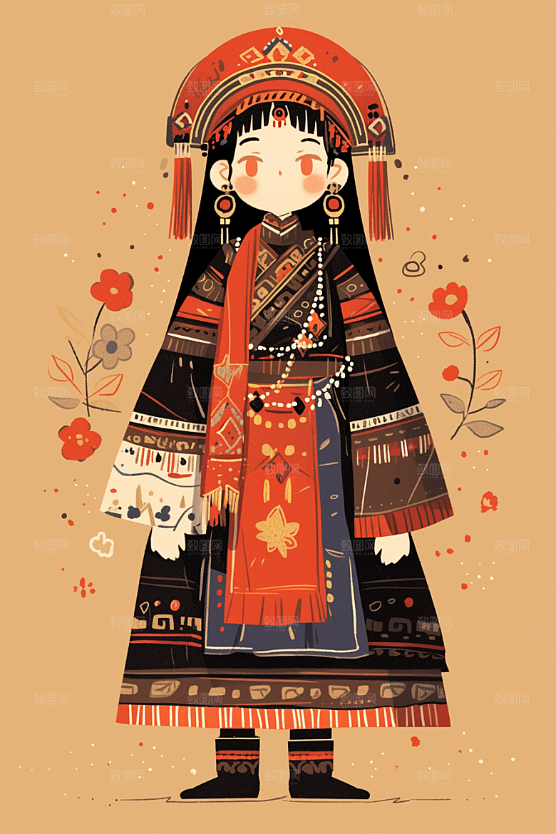 东方人物唯美手绘插画
