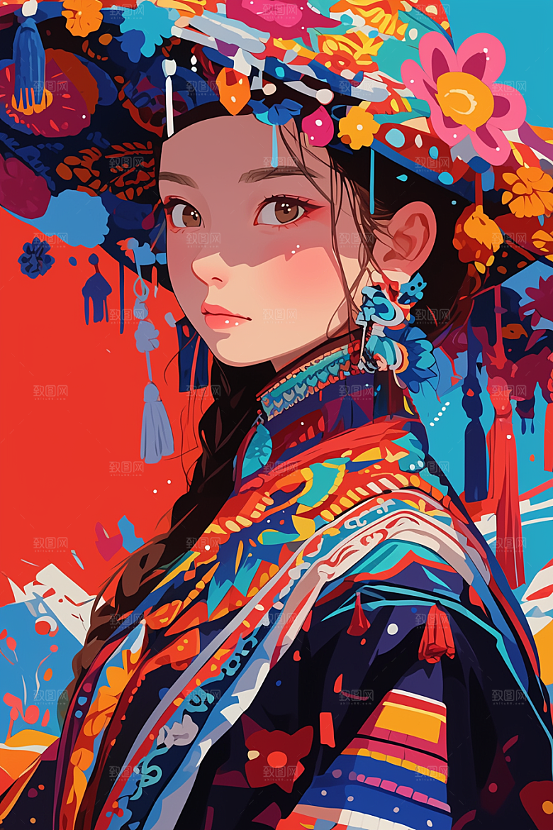 东方人物民族服饰文化插画