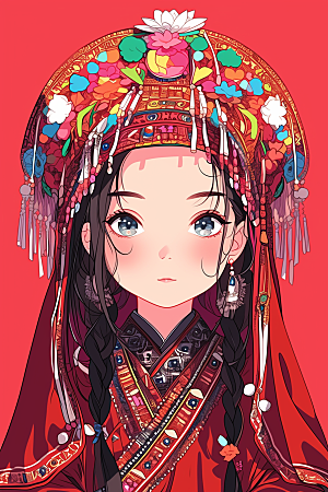 东方人物唯美手绘插画