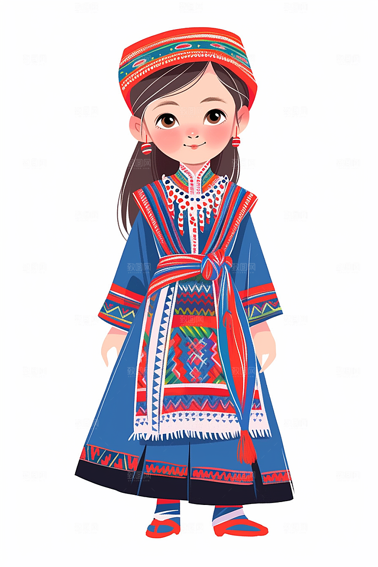 东方人物手绘民族服饰插画