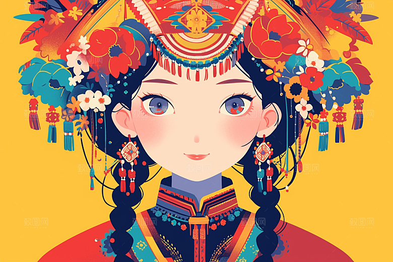 东方人物艺术风民族服饰插画