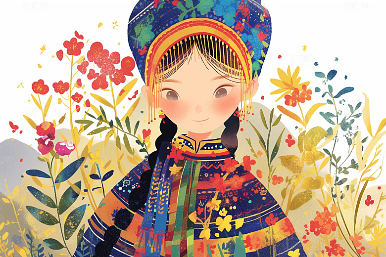 东方人物艺术风民族服饰插画