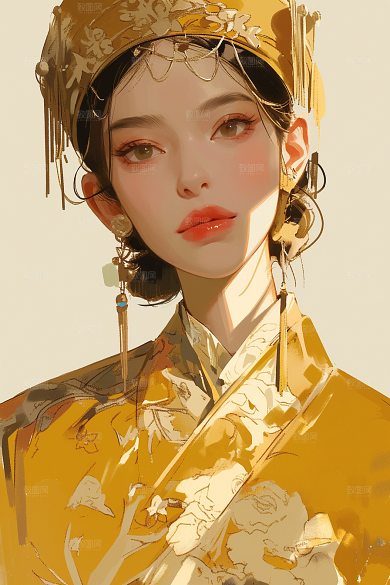 东方人物少女风格化插画