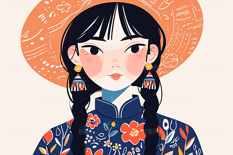 东方人物文化风格化插画