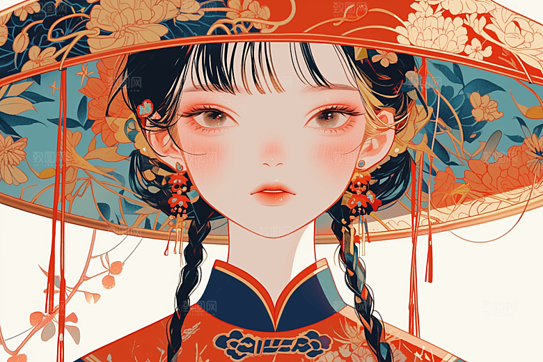东方人物艺术风卡通插画