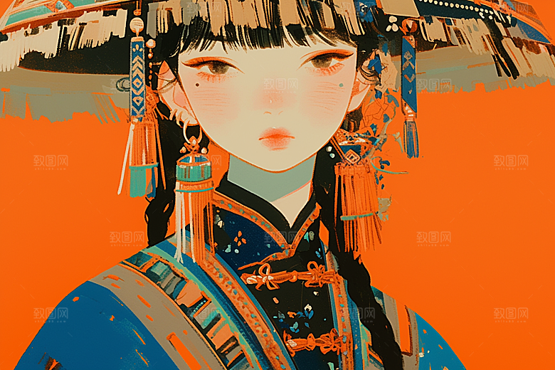 东方人物民族服饰艺术风插画